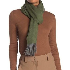 $198 - Qi Unisex Cashmere Dark Green Double Faced Fringe Scarf 70" L x 14" W